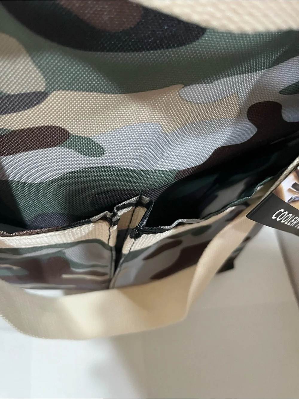 New Green Camouflage Cooler Tote with Cream Straps